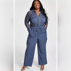 Nina Parker, Vintage Indigo Mesh Jumpsuit Size 28W
